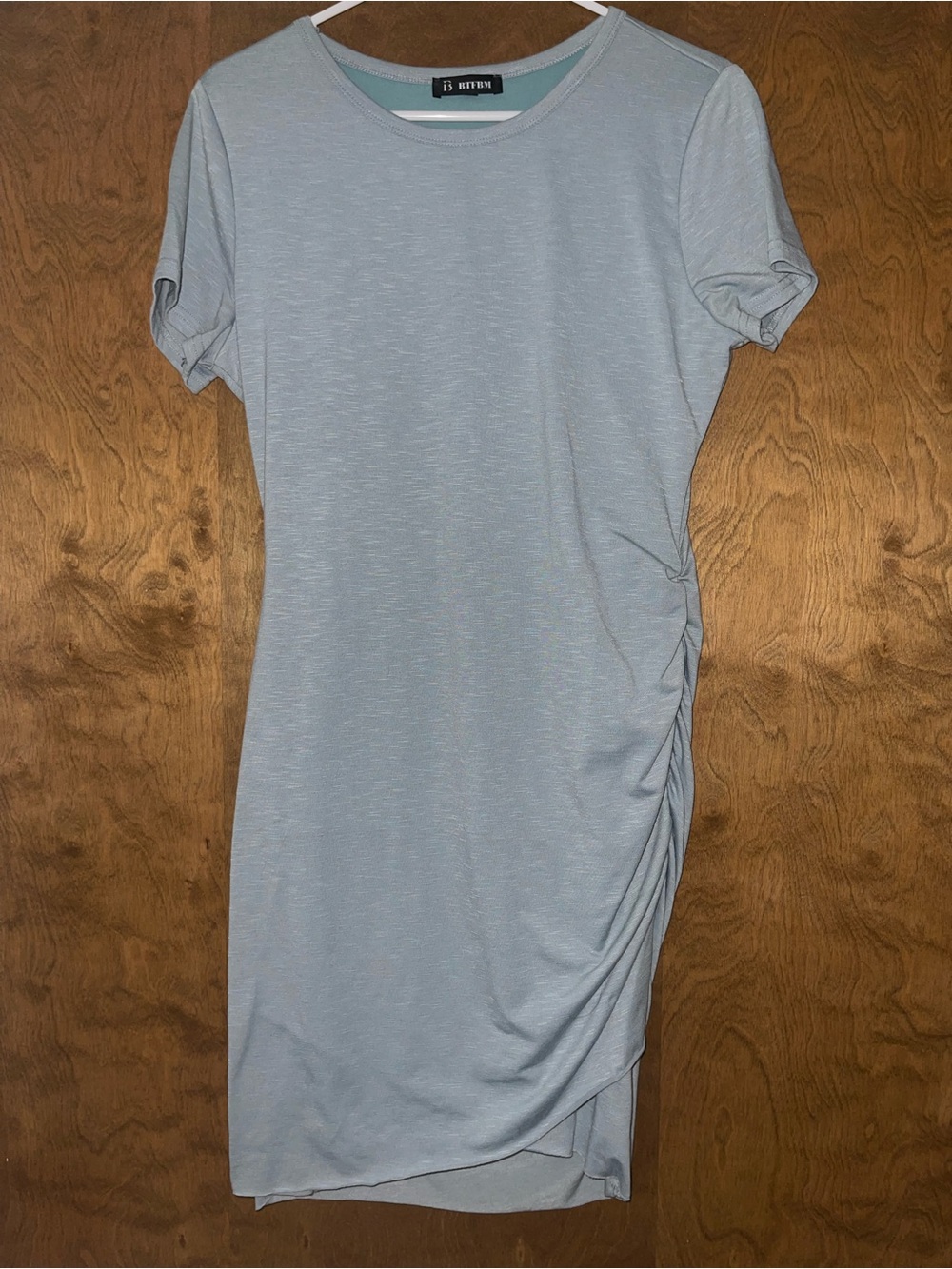 Light Blue Ruched Side T-Shirt Dress